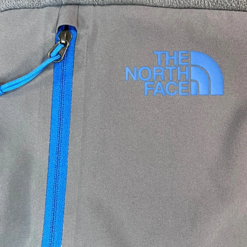 The North Face Mens Large Grey Full Zip Sherpa Lined Fleece Jacket Blue Trim